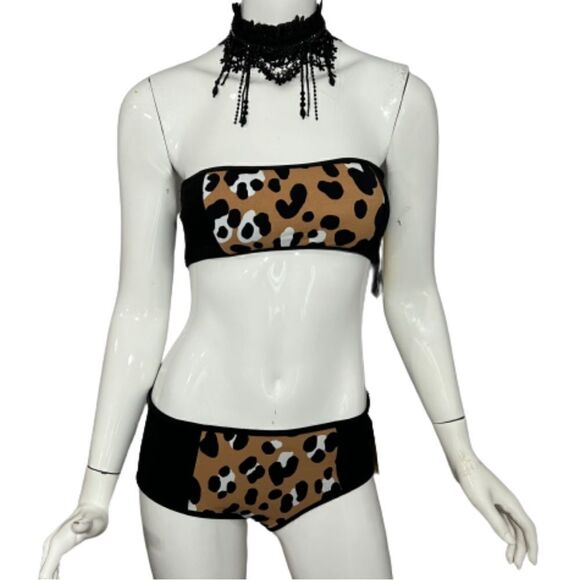 ‎NWT Michael Kors Leopard Print Bandeau Bikini - 6 - Picture 1 of 16